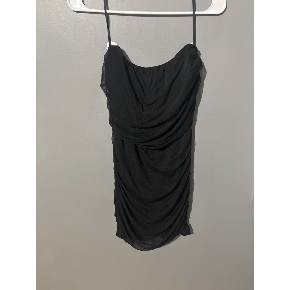Forever 21 Black Mesh Ruched Bodycon Mini Dress Strapless Size Large
